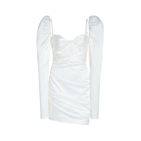 The Bar Twist Dress Ivory White Silk Puff Long Sleeve - Picture 5 of 8